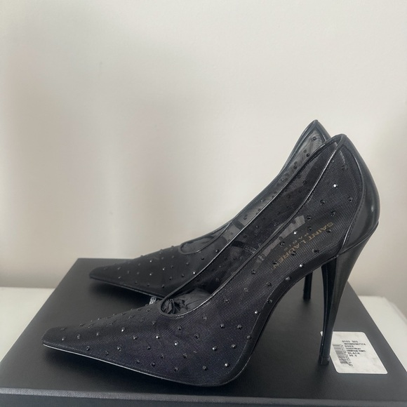 SAINT LAURENT Black anja pumps in rhinestone mesh 39.5 - Picture 4 of 7